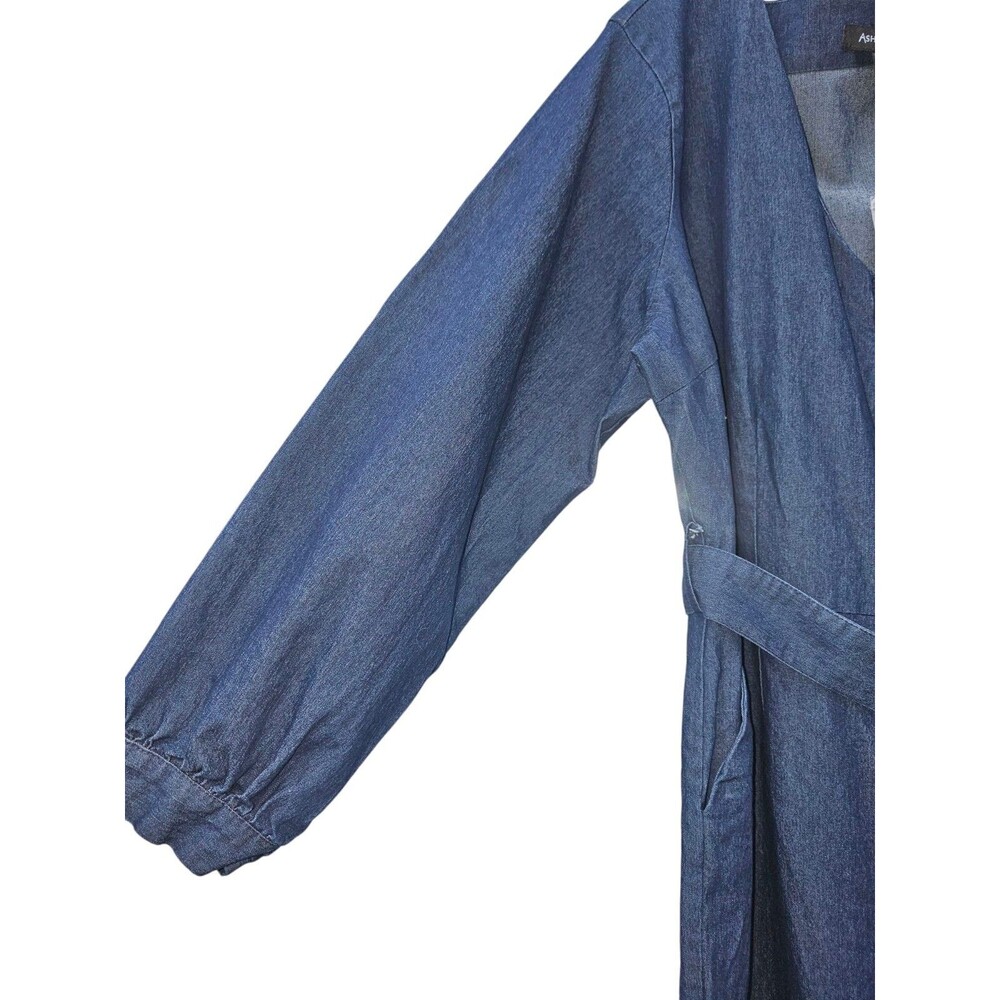 Ashley Stewart Woman Plus 18 Denim Jogger Jumpsuit Blue Dark Wash Belt Full Zip - Picture 11 of 15